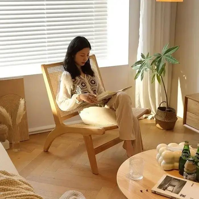 Chaise en bois massif, rotin, inclinable, loisirs, maison, chez l'habitant, simple, paresseux, canap