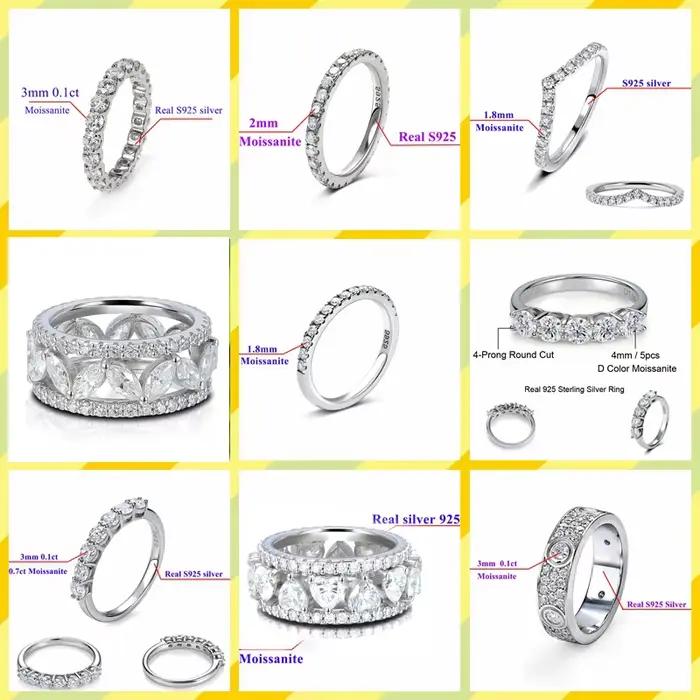 Bague de mariage en argent sterling 925 avec diamants Moissanite blancs ronds solides de 2 mm et 3 m