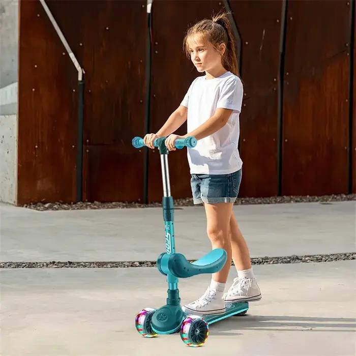 Trottinette pliable pour enfant avec frein à main et patin de frein, hauteur réglable, pour enfants