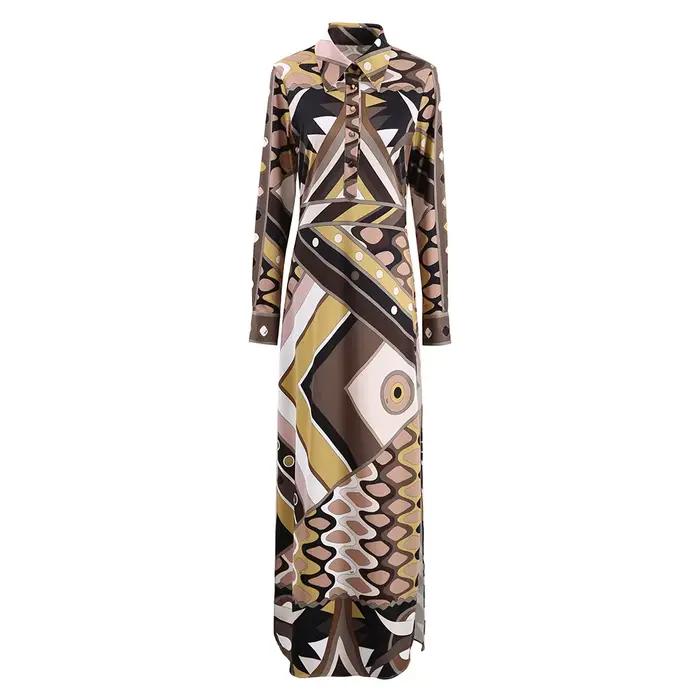 Femmes Vintage robes élégantes revers à manches longues taille haute jupe 2025 printemps automne nou