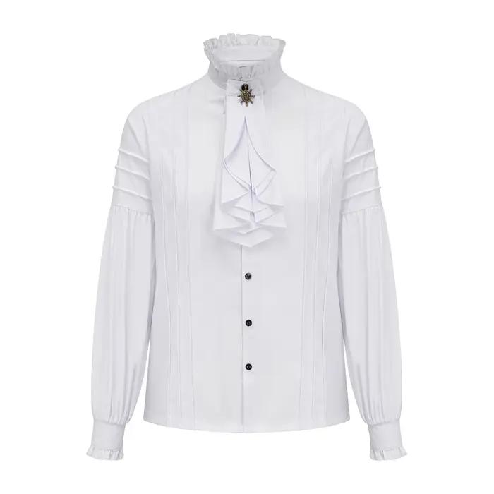 Chemise en coton blanc pour homme, col montant à volants, manches longues lanterne, Pirate Cosplay,