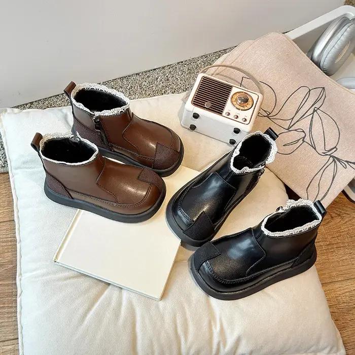 Bottes de princesse en coton avec dentelle douce pour enfants, bottes courtes pour filles, bottes de