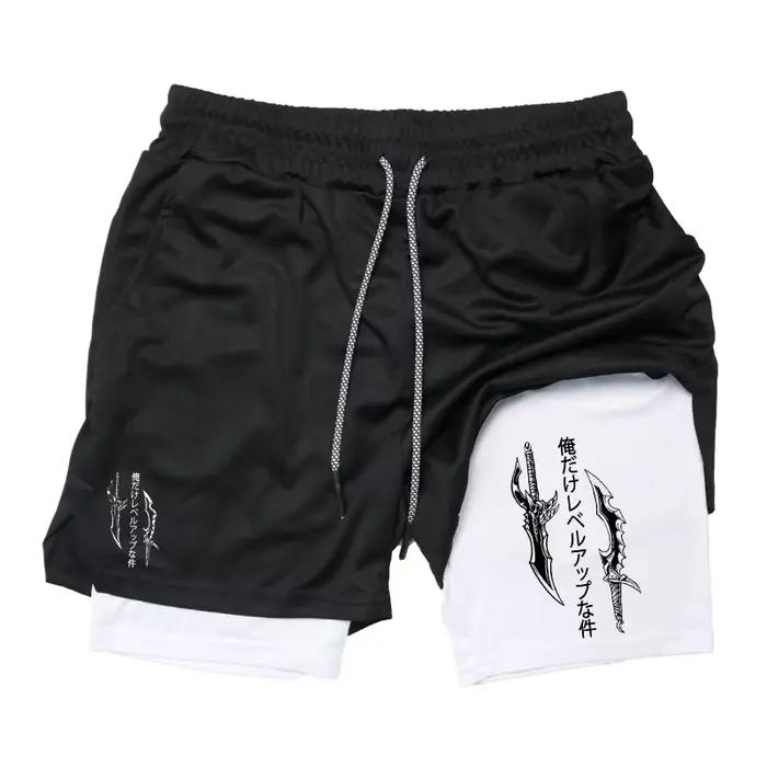 Short d'entraînement de course imprimé 2 en 1 pour hommes, short de Compression de Performance de gy