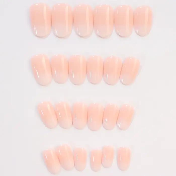 24 pièces presse sur ongles court amande rose couleur bonbon blanc Gradation Nail Art paillettes fau