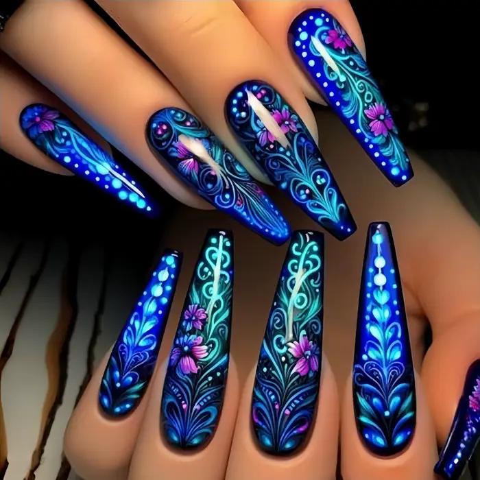 24 pièces/ensemble faux ongles mi-longs pour femmes printemps été fleurs papillon abeille design fau
