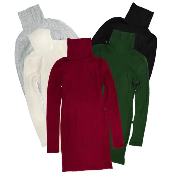 Nouvelles Robes Automne Hiver Femme Manches Longues Col Roulé Unies Sexy Moulantes Fourreau Mini Rob