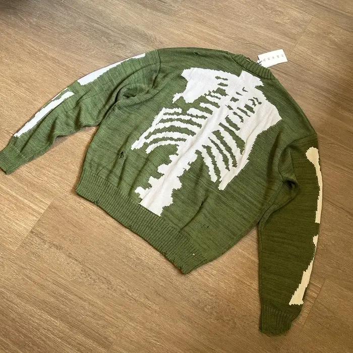 Japon KAPITAL derrière les os trou de squelette vert rétro pull en tricot pull ample pull à manches
