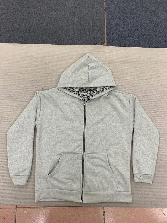 Automne/hiver léopard gris Double face sweat à capuche avec fermeture éclair hommes décontracté haut