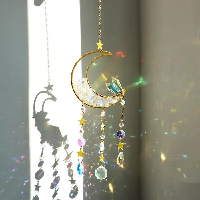 Attrape-rêves en cristal, attrape-soleil pour fenêtre intérieure, boule de prisme, lune, arc-en-ciel