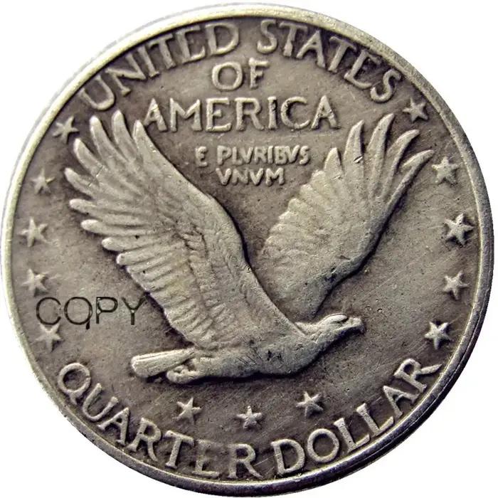 Pièce de monnaie plaquée argent du quart de liberté debout des États-Unis 1916-1924