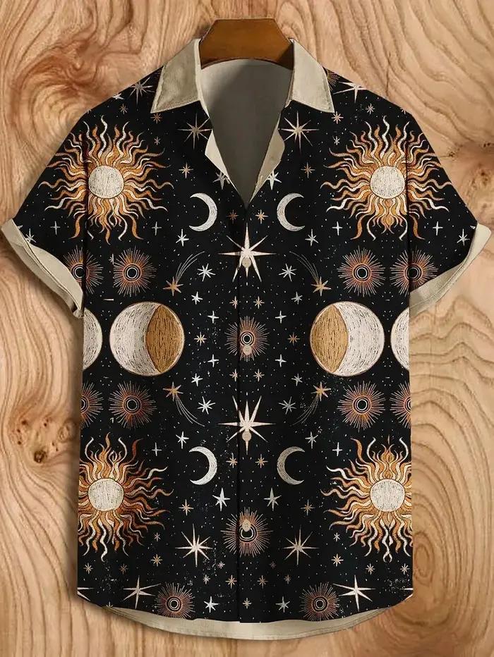 Beaux chemises graphiques pour hommes, chemises à revers boutonnées à manches courtes pour l'été, ha