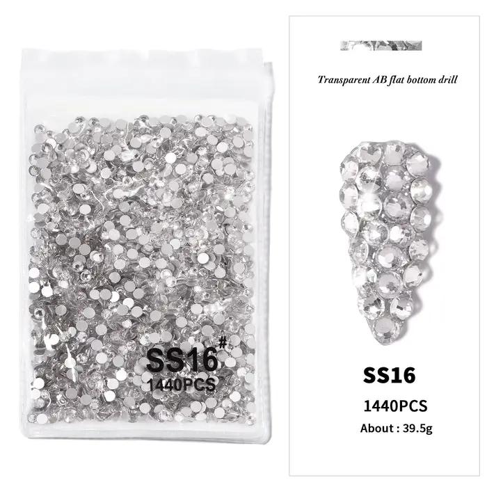 Sachet de 1440 pièces AB/clair rond mini diamant SS3-SS16(1.3-4mm) FlatBack Nail Non-Hotfix cristal