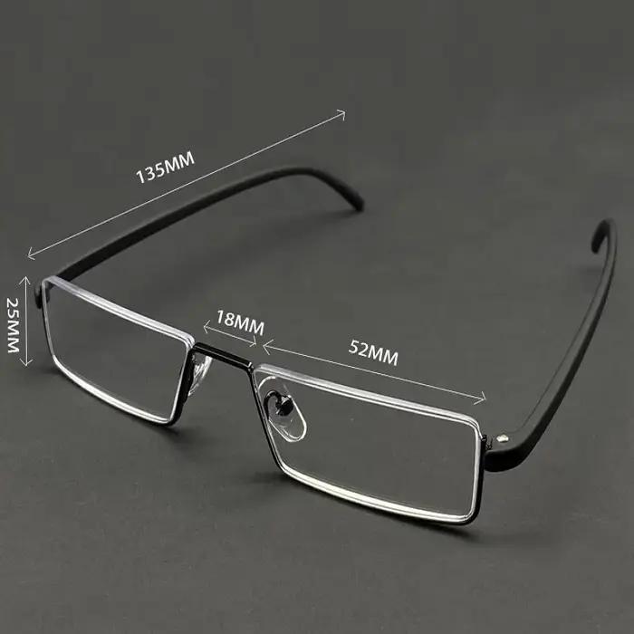 Lunettes de Lecture Anti-Lumière Bleue en Métal pour Homme, Demi-Monture, avec Étui, + 1.0 1.5 2.0 2