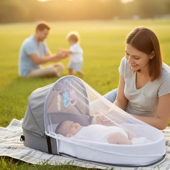 Lit de bébé pliable portable, lit d'appoint pour nouveau-né, anti-pression, lit de voyage avec desig