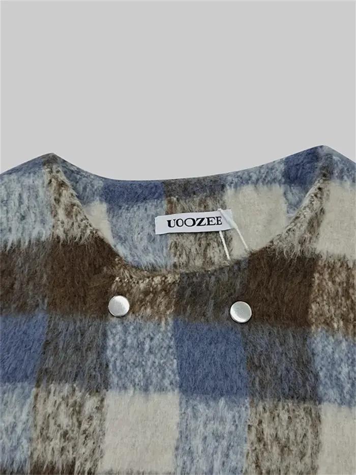 UOOZEE femmes Vintage Style britannique Plaid manches bouffantes vestes printemps automne manches lo