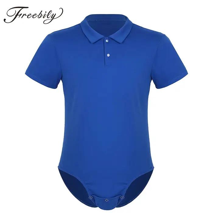 Adulte hommes une pièce Body Catsuit à manches courtes col rabattu bouton-pression entrejambe chemis