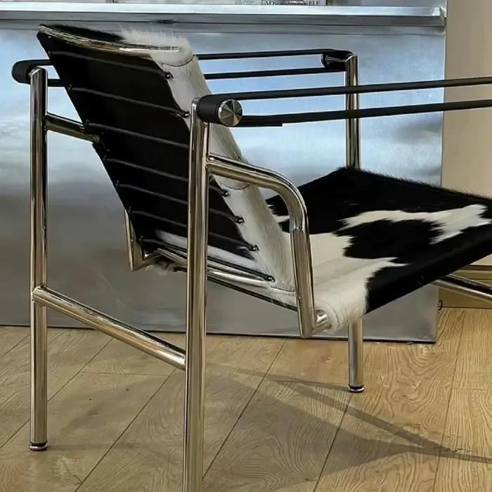 Chaise de loisirs simple en cuir et acier inoxydable, chaise pivotante d'étude de balcon de salon, c