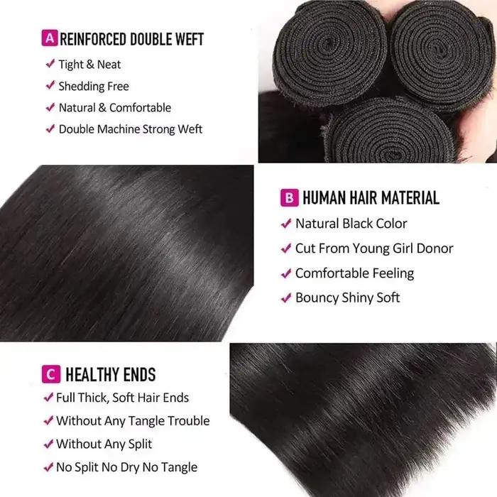 Tissage Cheveux Humains Mèches brésiliennes 100% naturelles lisses, cheveux vierges non traités, Ext