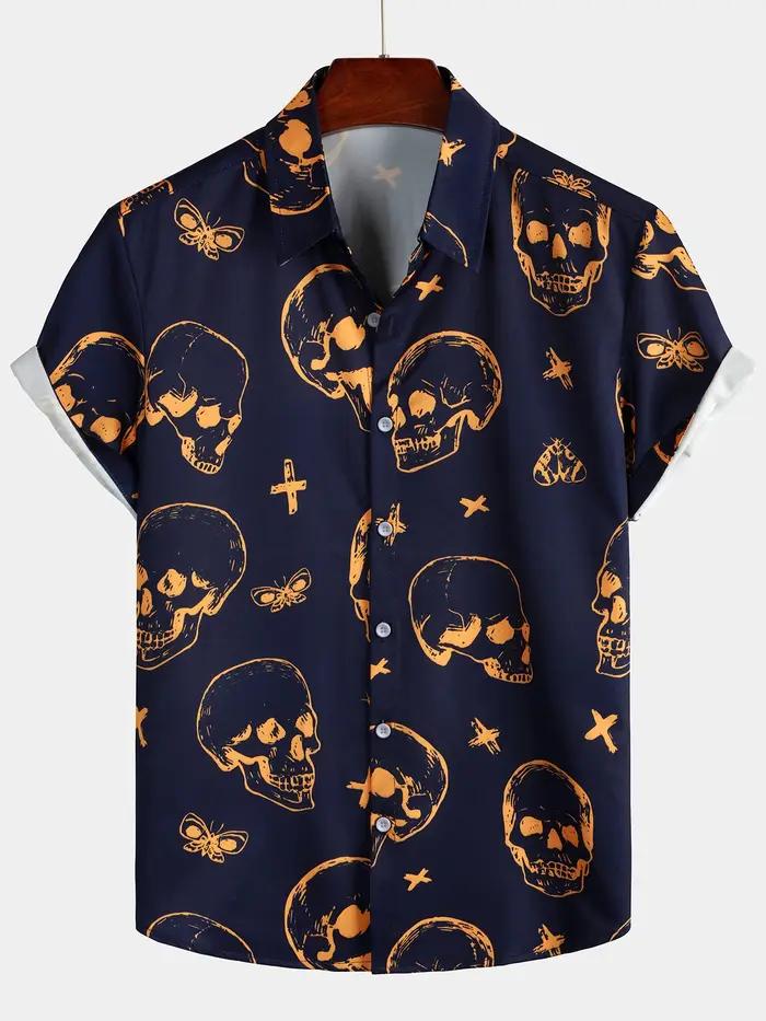 Chemise hawaïenne à manches courtes pour hommes, motif tête de mort, vacances, décontractée, quotidi