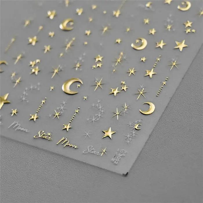 Autocollants pour ongles bronzants coréens 5D, 1 pièce, or japonais, argent, étoile, lune, luxe, déc
