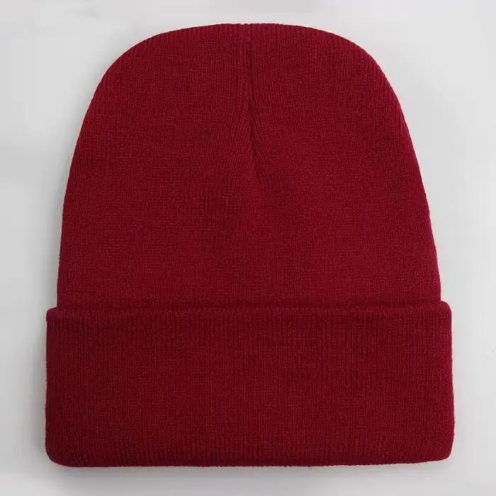 Bonnet unisexe solide automne hiver mélanges de laine doux chaud bonnet tricoté hommes femmes SkullC