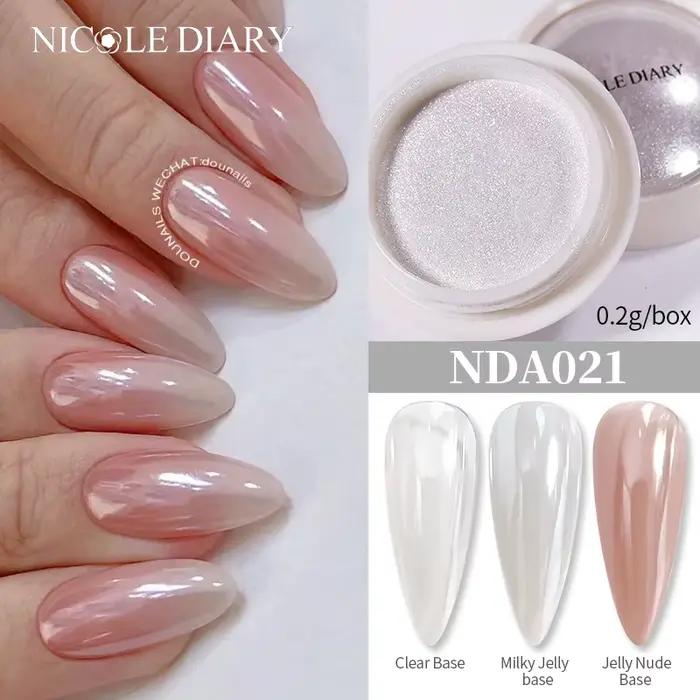 NICOLE DIARY – poudre à ongles en perles blanches brillantes, placage au clair de lune, Pigments eff
