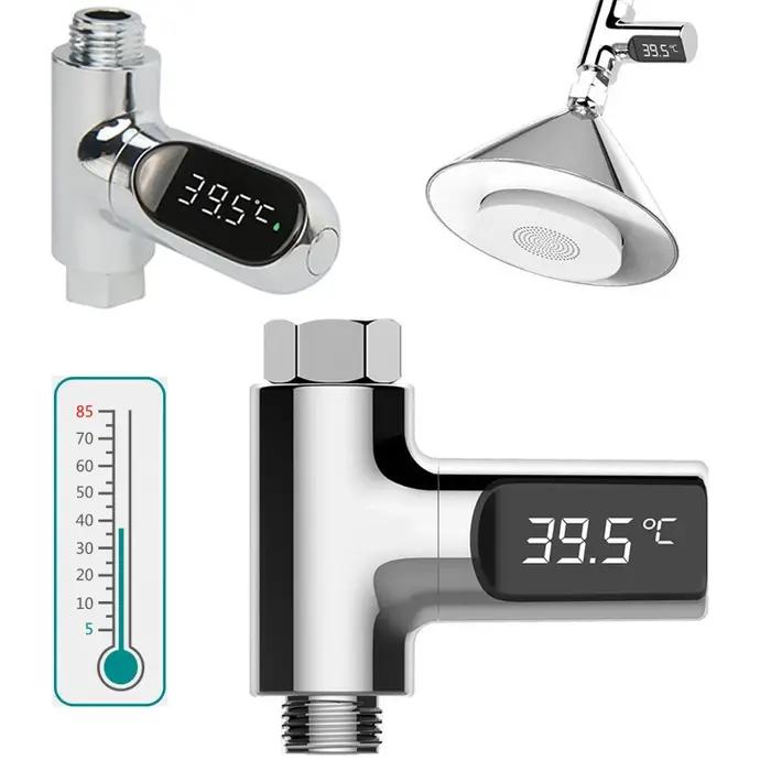 Thermomètre de douche d'eau domestique à affichage LED 5-85 ℃ Thermomètre à eau auto-alimenté à dé