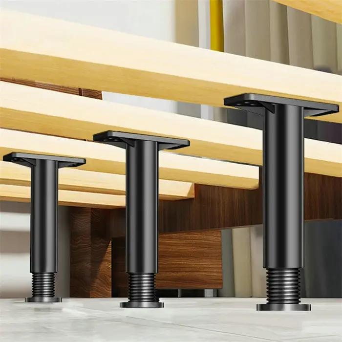 Support de lit réglable télescopique noir, 1 pièce, pied de meuble en plastique renforcé, pied de ca