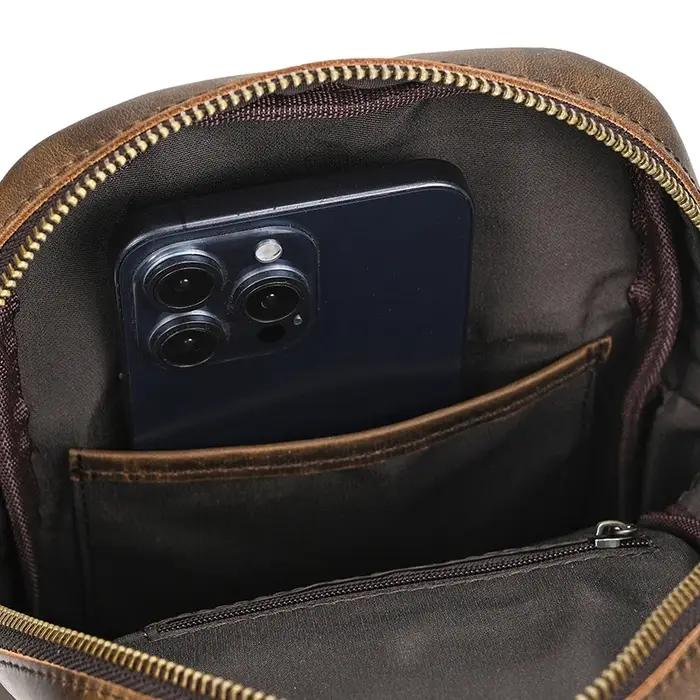 Sac de poitrine en cuir décontracté pour hommes, sacs de poitrine rétro pour hommes, sac à bandouliè