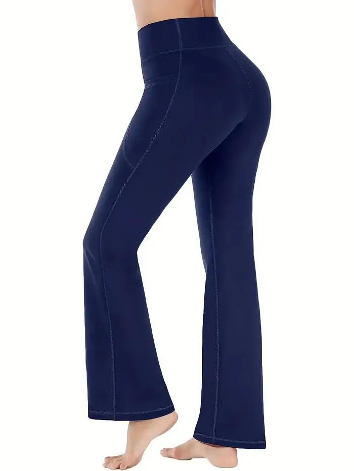 Pantalon évasé avec poches pour femmes, pantalon de Yoga à jambes évasées, taille haute, Fitness, dé