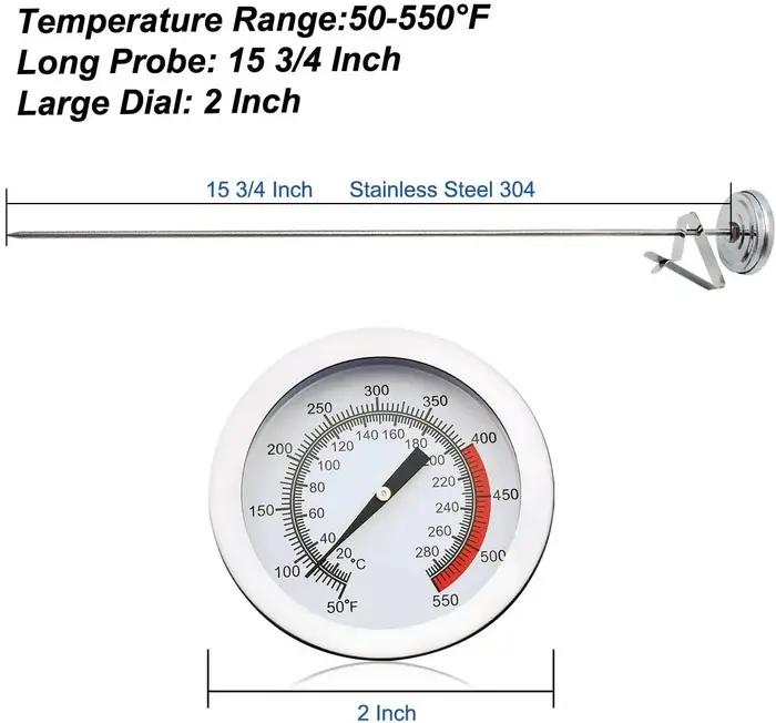 Thermomètre de friture en acier inoxydable 50-550 ° Jauge de température d'huile F avec clip – Sans