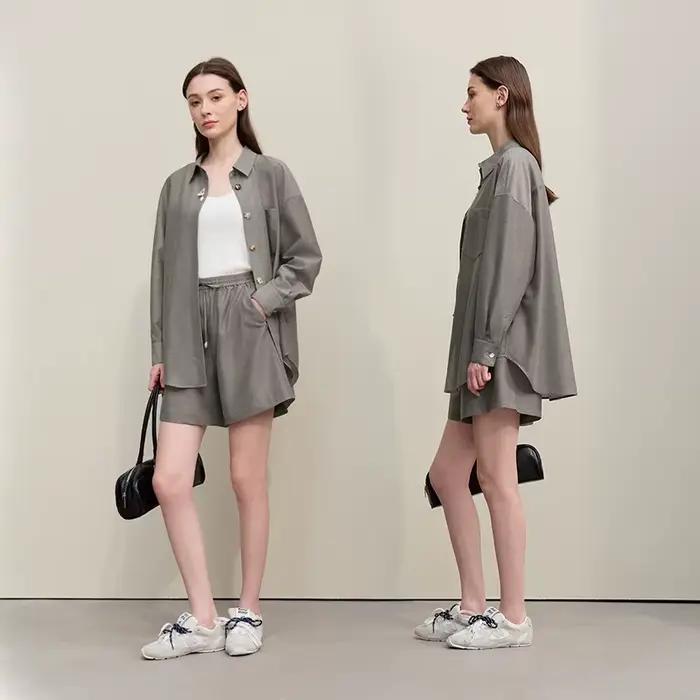 Chemisier Amii pour femme, nouvelle collection été 2026, col à revers, épaules tombantes, manches lo