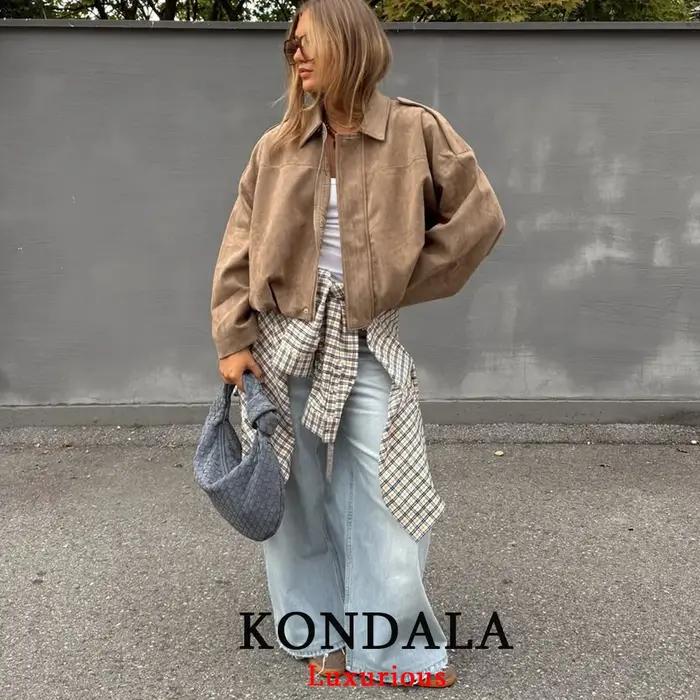 KONDALA décontracté Chic kaki daim Bomber vestes femmes fermeture éclair manches longues surdimensio