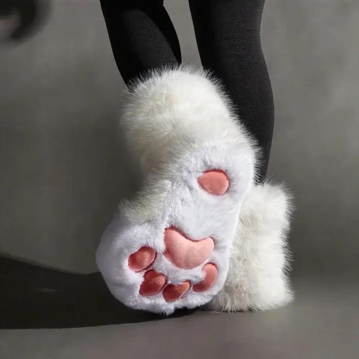Kawaii Anime Cosplay patte de chat chaussons en peluche femmes chaud hiver maison pantoufles mignon