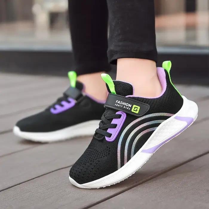 Chaussures de Course en Maille Blanche pour Fille, Baskets de dehors Légères et Colorées, à la Mode,