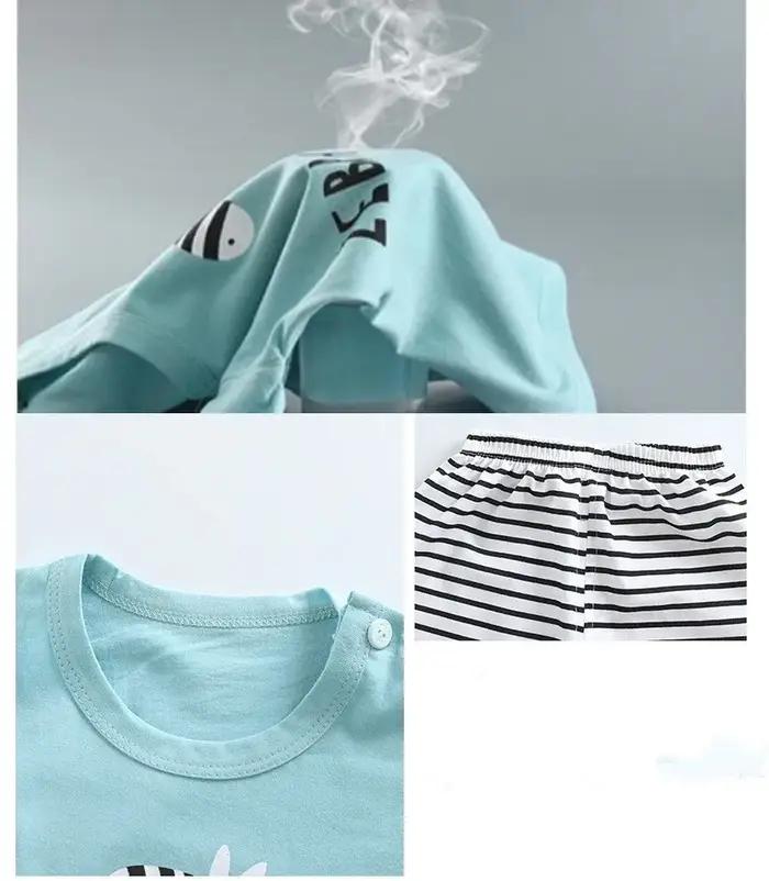 Ensemble de vêtements d'été 2 pièces pour enfants garçons, t-shirt à manches courtes + Short à rayur