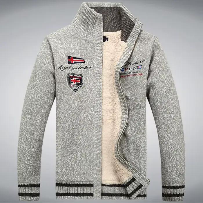 Polaire chaud homme pull doublure en laine hiver Cardigan épaissir pardessus décontracté coton noir