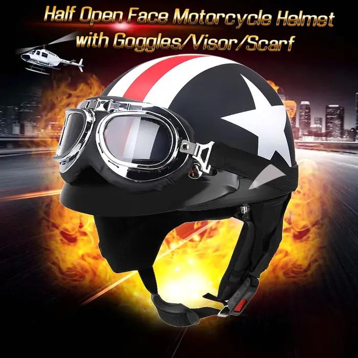 Casque de Moto demi-visage rétro Vintage Style Moto Casco Capacete casque de Moto avec visière lunettes UV Motocross Moto