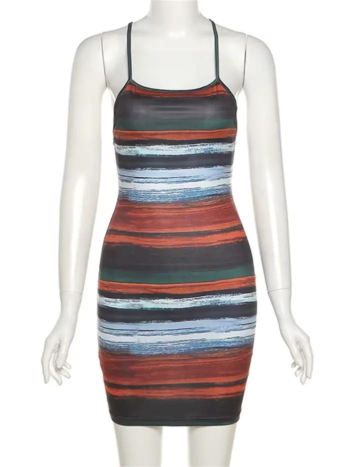 Kliou – Mini robe rayée à panneaux pour femmes, esthétique, Sexy, slim, col Slash, dos nu, Vintage,