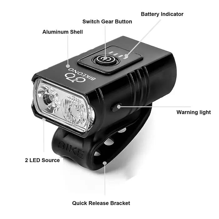 Lumière de vélo USB Rechargeable vtt lampe avant phare lampe de poche éclairage de vélo lampe de poc