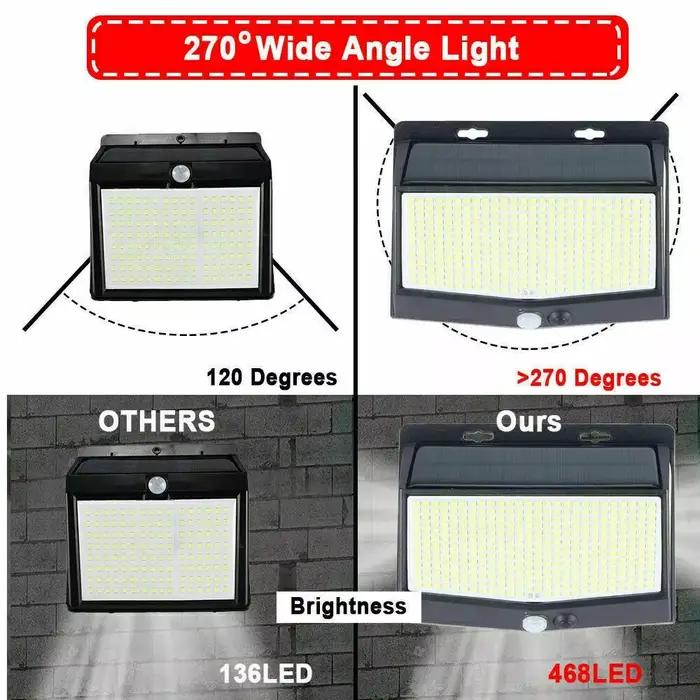 Lampe solaire d'extérieur à 468 LED avec détecteur de mouvement PIR, étanche, 62 Sunlight, lampadair