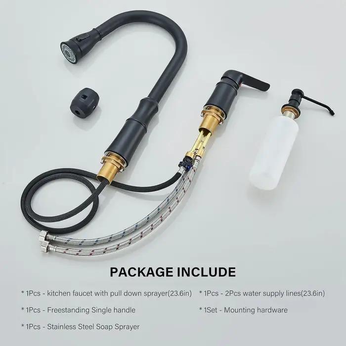 Robinet d'évier de cuisine, robinets de cuisine à 3 trous avec pulvérisateur extractible, robinets d