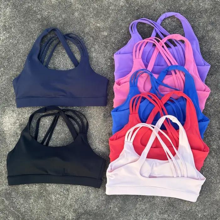 Couleur unie haute résistance bandoulière croisée Gym sous-vêtements de gymnastique femmes Fitness S