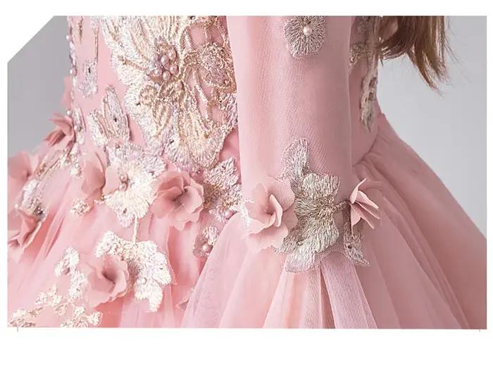 Robe de Demoiselle d'Honneur en Dentelle Rose pour Enfant, Tenue de Princesse à Manches Évasées, de