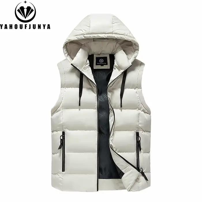 Hommes automne sans manches en plein air décontracté solide chaud gilet hommes hiver détachable à ca
