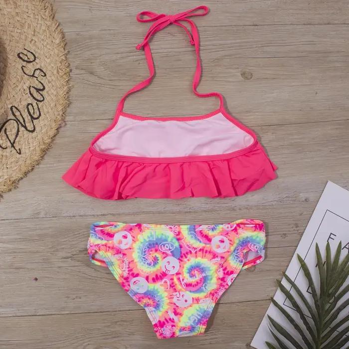 Maillot de bain à volants imprimé pour filles 5-14 ans - Ensemble bikini été bandage plage