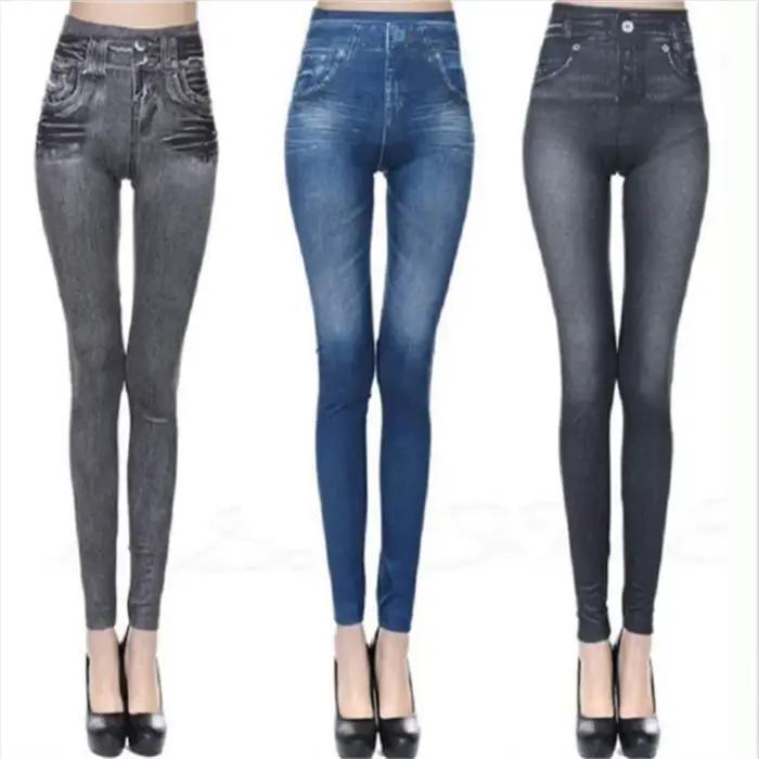 Leggings inspirés en Denim très extensible pour femmes, taille haute, coupe Slim, fesses levées, pan