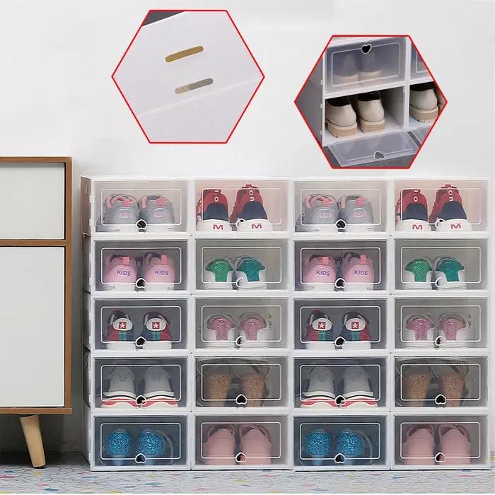 Boîtes à chaussures pliables, organisateurs de chaussures en plastique, étuis de rangement empilable