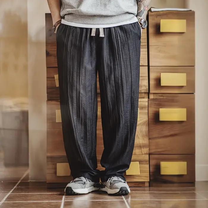 Maden – pantalon plissé ondulé décontracté pour hommes, coupe ample, Style Cityboy, avec taille élas