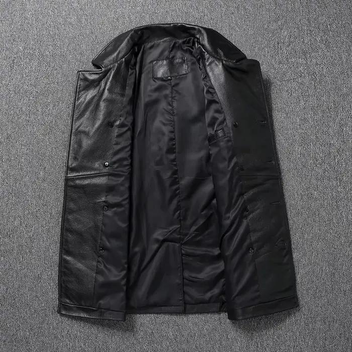 LNY Shop Top-Veste en cuir véritable pour homme, manteau d'affaires long en cuir de cercle noir, par